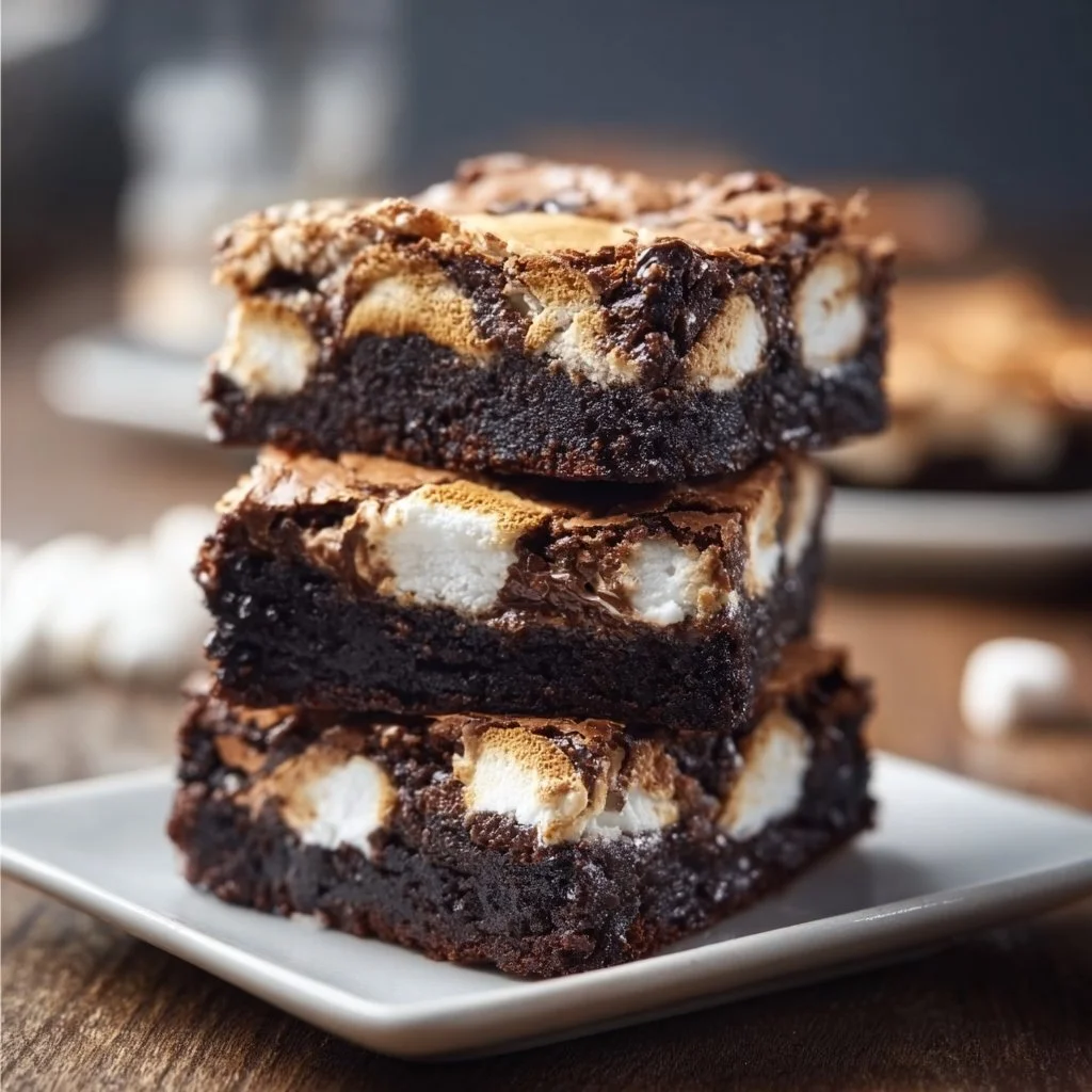 Decadent S'mores Brownies with chocolate, marshmallows, and graham cracker crust.