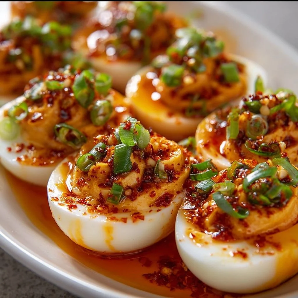 Spicy Chili Garlic Deviled Eggs