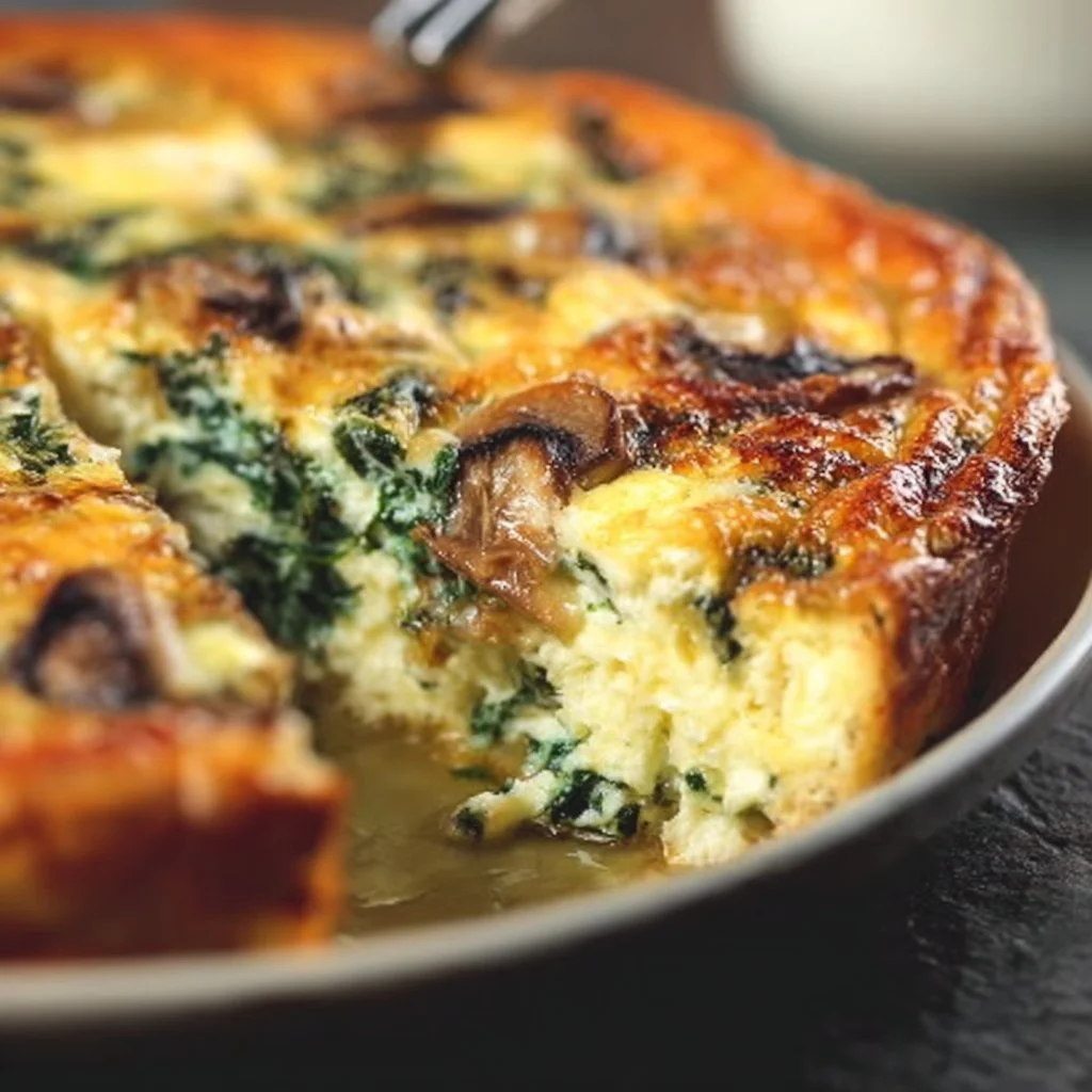 Spinach Mushroom and Feta Crustless Quiche