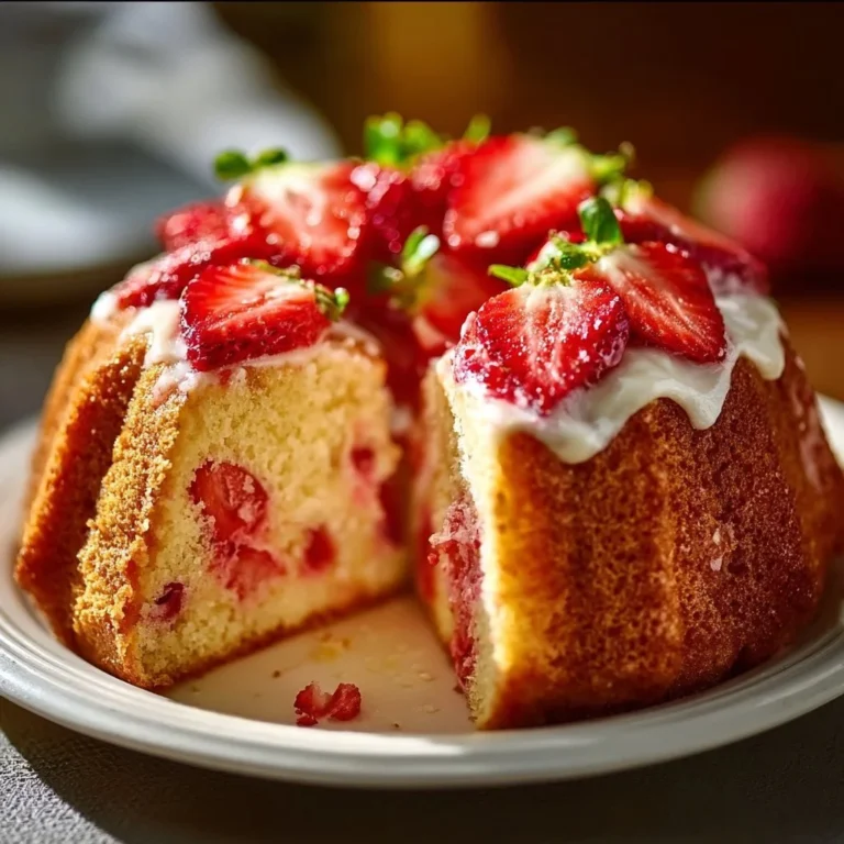 Delicious strawberry pound cake slice topped with fresh strawberries and cream