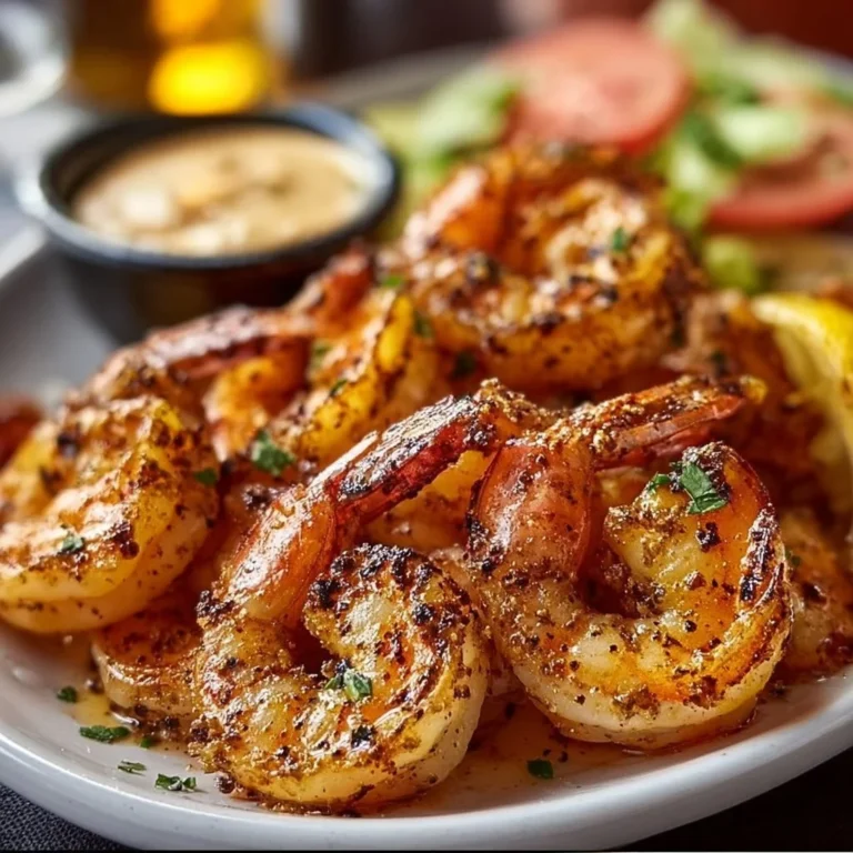 Texas Roadhouse grilled shrimp served on a plate with seasoning and garnishes