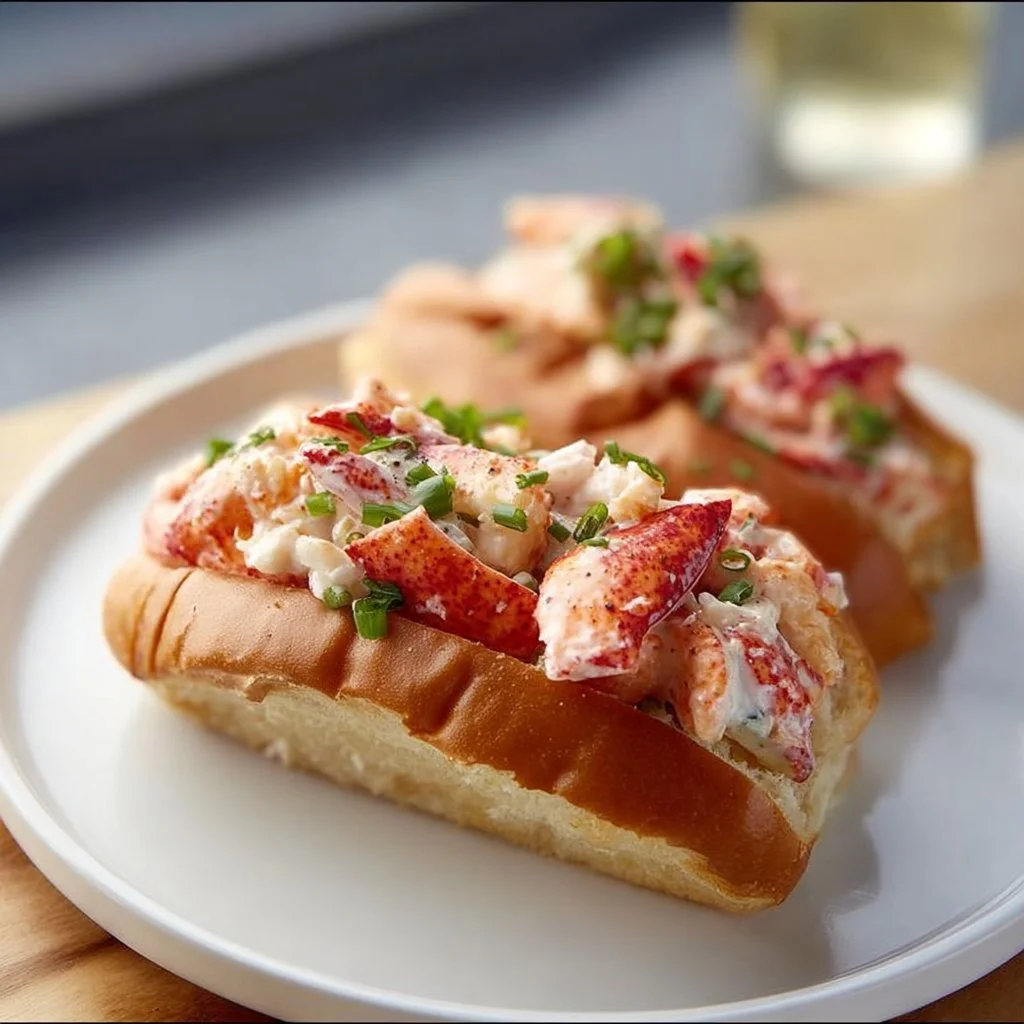 Delicious lobster roll filled with fresh lobster meat and creamy dressing