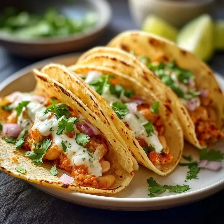 Buffalo White Bean Tacos served on a plate with fresh toppings