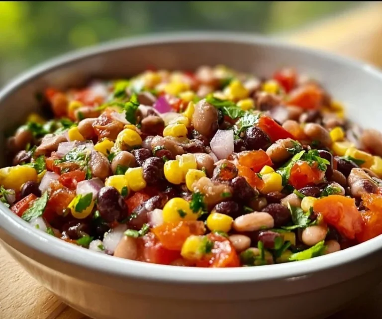 Colorful bowl of Cowboy Caviar with beans, vegetables, and fresh herbs