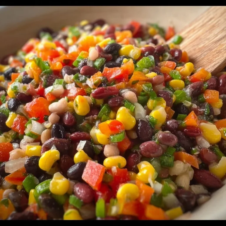 Bowl of colorful Cowboy Caviar dip with vegetables and beans