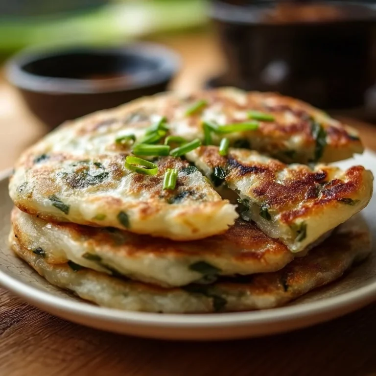 Deliciously crispy Chinese scallion pancakes served with dipping sauce.
