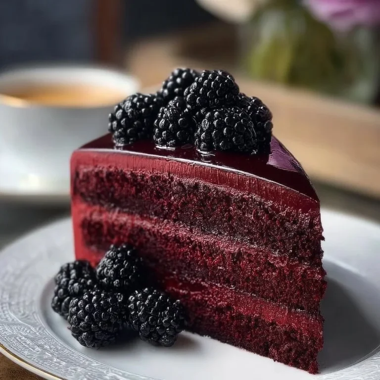 Decadent blackberry velvet gothic cake with rich frosting and dark berries