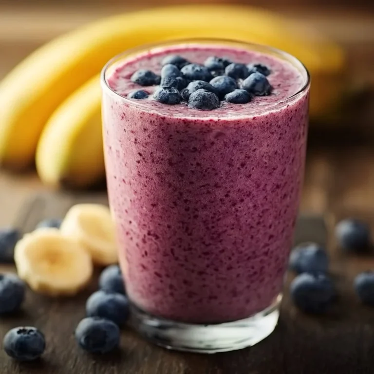 Healthy blueberry banana smoothie in a glass