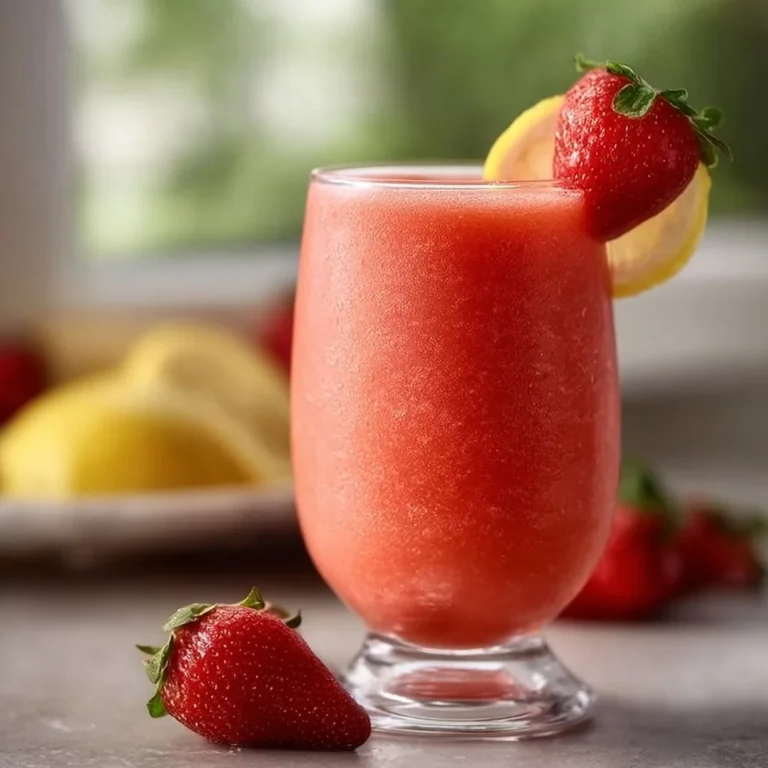 Easy frozen strawberry lemonade recipe with fresh strawberries and lemons