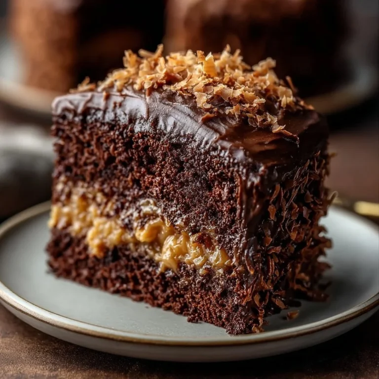 Delicious German Chocolate Cake with coconut pecan frosting