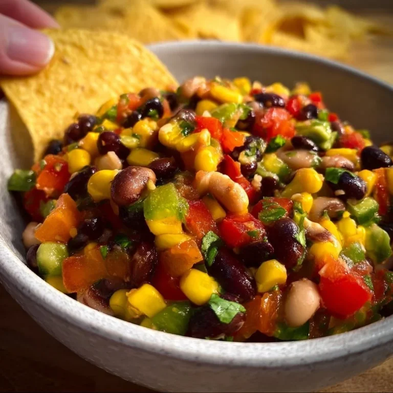 Bowl of quick and easy cowboy caviar with colorful ingredients