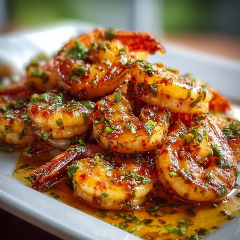 A plate of spicy voodoo shrimp garnished with herbs and spices