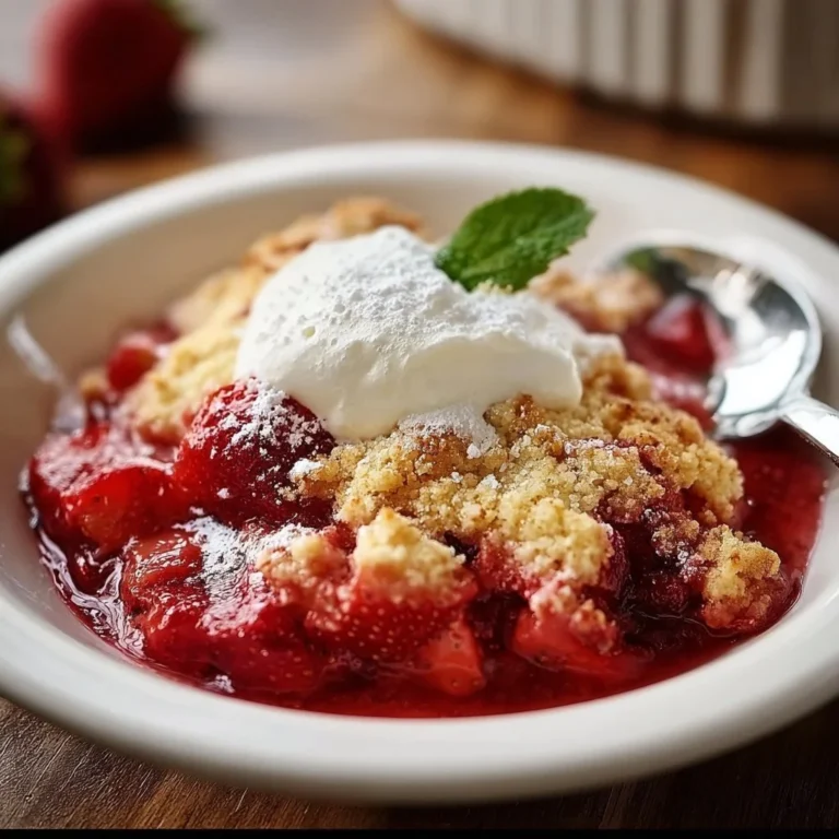 Delicious strawberry cobbler baked with fresh strawberries and a golden topping