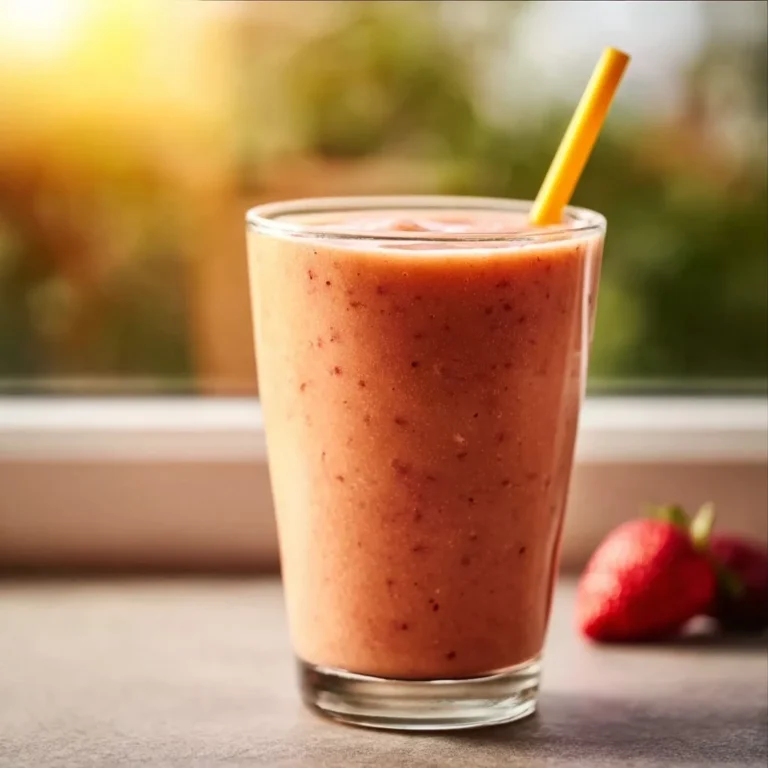 Colorful Sunrise Sunset Smoothie with fresh fruits in a glass